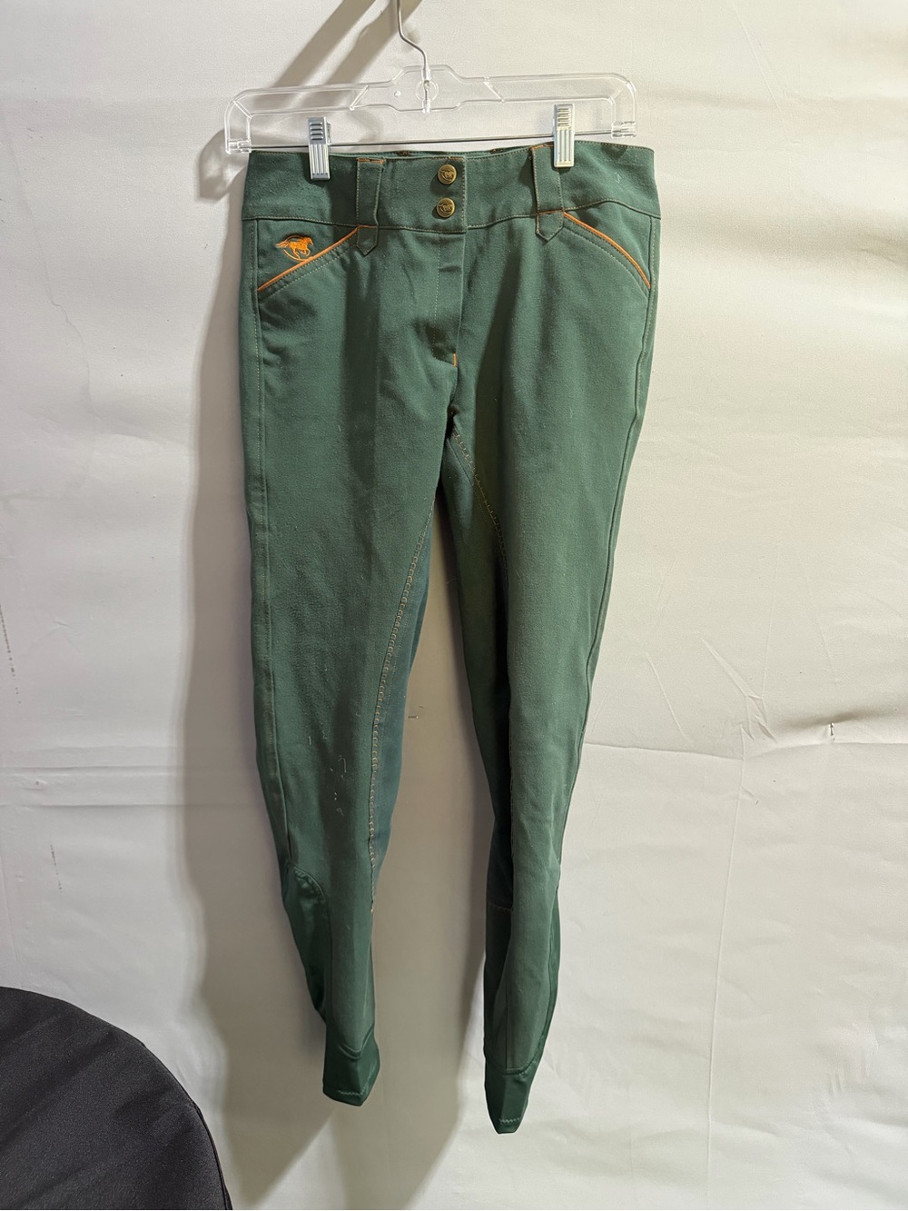 Women’s Green Riding Breeches with Orange Contrast Trim